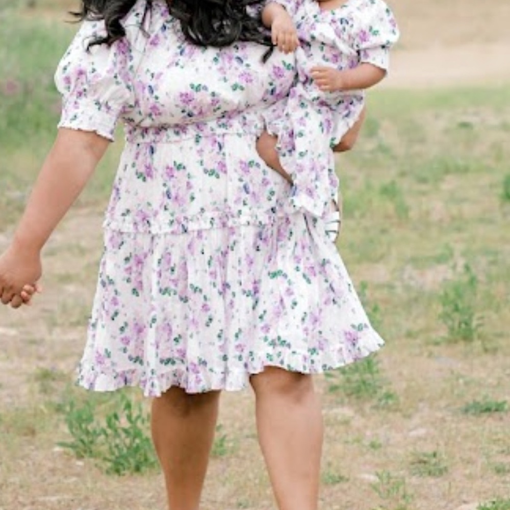 Ivy City Co MOMMY and ME. Floral Ruffled Mini Dress in Lavender, Pink & Green
